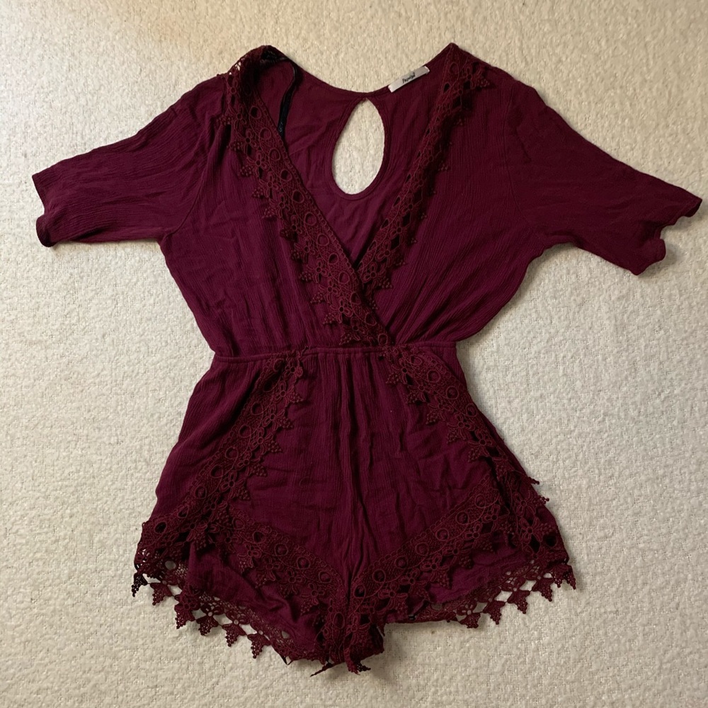 Pink Cranberry low cut lace romper